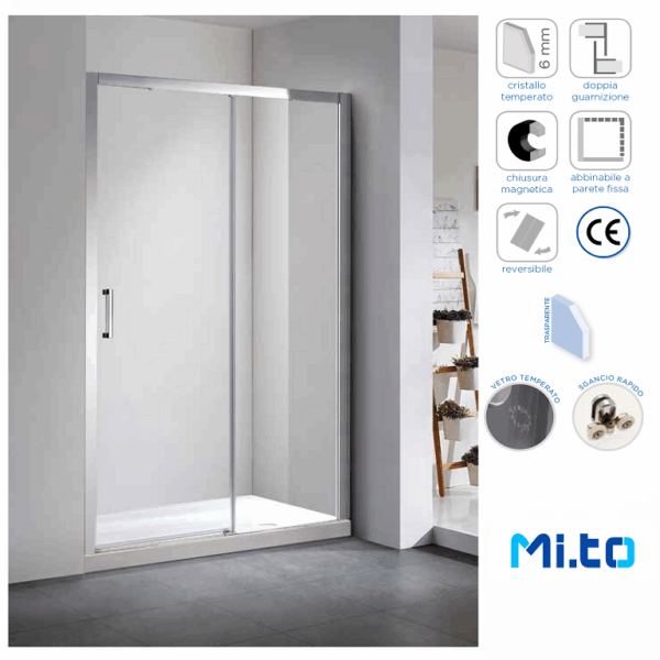 Porta Doccia Scorrevole Gold 6mm Cromato-Trasparente H195 varie misure | Mixtec